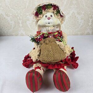 Vintage 1993 House of Lloyd Flossie Bunny Doll Christmas Dress Porcelain Mop